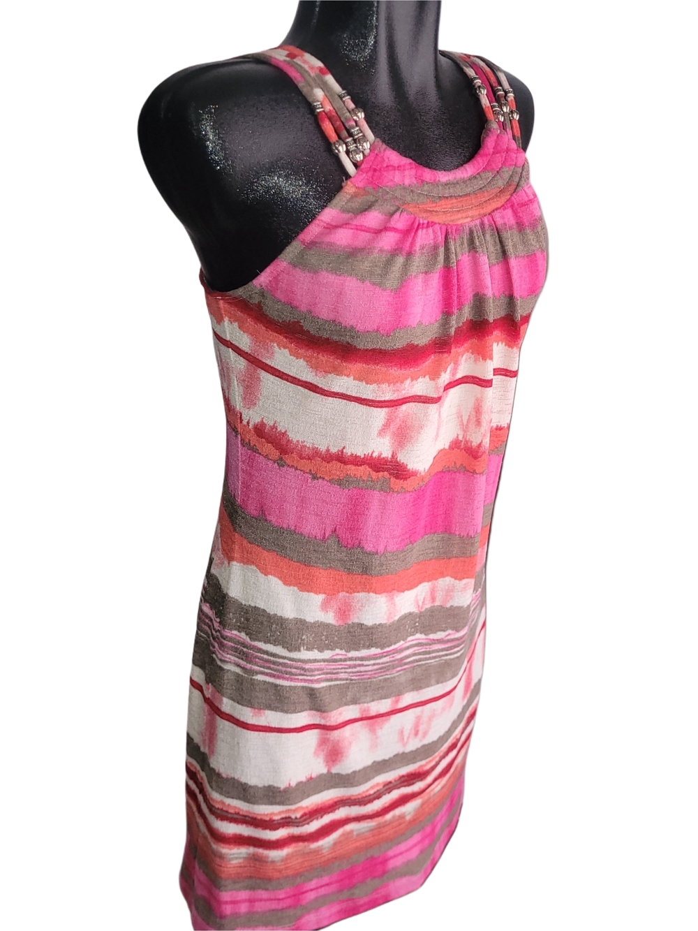 Donna Colorful Striped Halter Style Midi Dress Size M - Picture 2 of 5